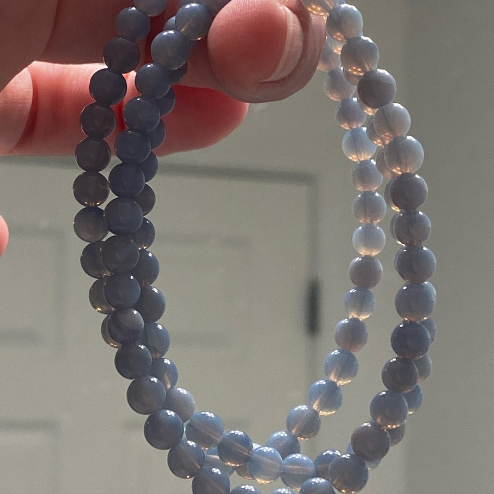 Blue Opal Bead Bracelet 5.2mm Dainty Stretch Minimalist